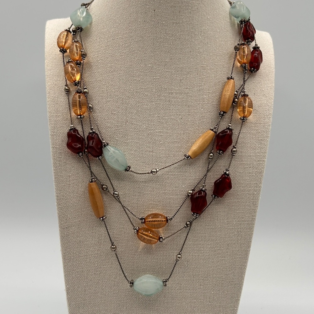 Premier Designs Austin Layered Necklace Beaded‎ 4 Strand Silver tone Southwest